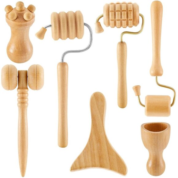 7 Pcs Wooden Face Massage Tool Set Wood Maderoterapia Kit Face Sculpting Tool Sk - Picture 1 of 7